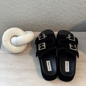 Steve Madden Black Double Buckle Slides